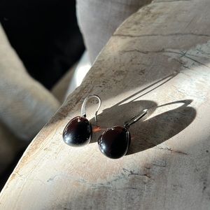 Emporio Armani Sterling silver and onyx drop earrings.